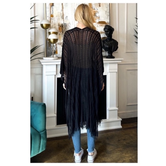 New Black Lightweight Spring/Summer Open Style Cardigan With Fringe Hem - Picture 2 of 5